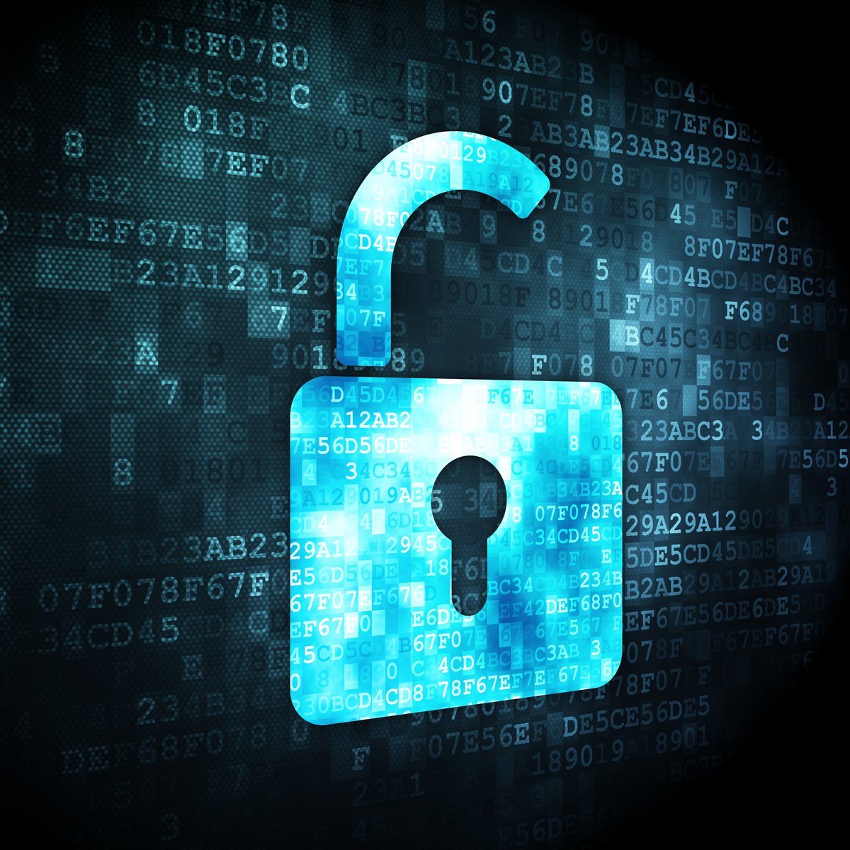 Data concept: Opened Padlock on digital background